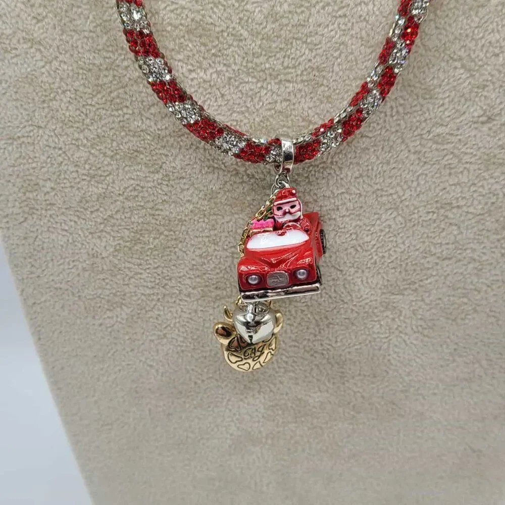 Betsey Johnson Santa Truck Pendant Charm Crystal Necklace NWT! NEW!
